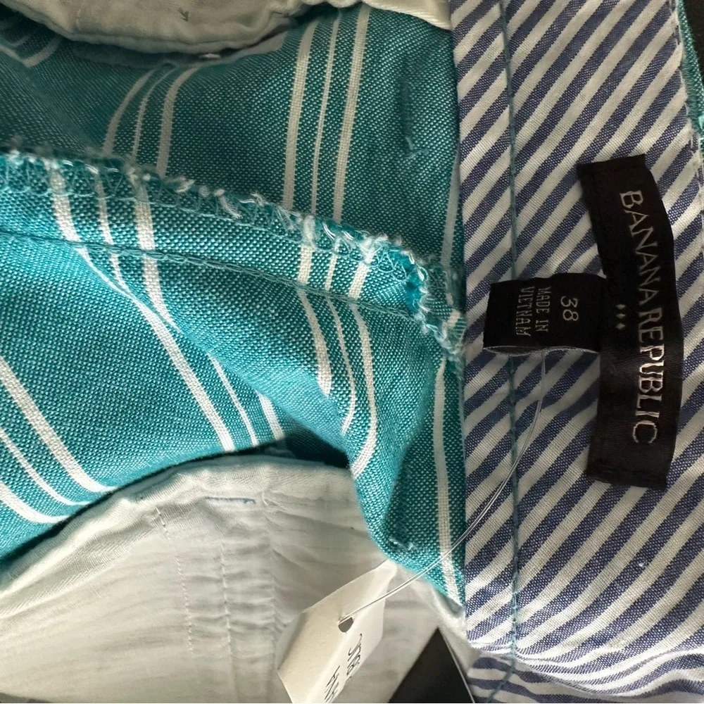 Banana Republic Men 38 Teal‎ White Stripe Deck Shorts Preppy Coastal Resortwear